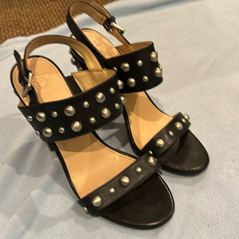 Black leather studded 3.5 in heels.
